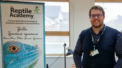 The Reptile Academy Dr. Jake Weeks showcasing the educational offerings at a local school