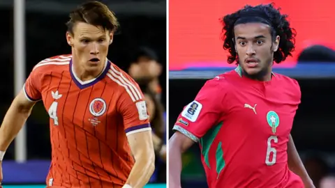 Scotland's Scott McTominay and Morocco's Ayyoub Bouaddi 