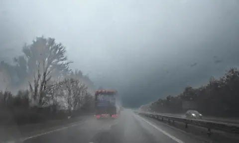 BBC Weather Watchers/Macmerry rainy road 