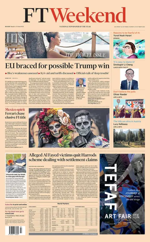 The headline on the front page of the Financial Times reads: "EU braced for possible Trump win"