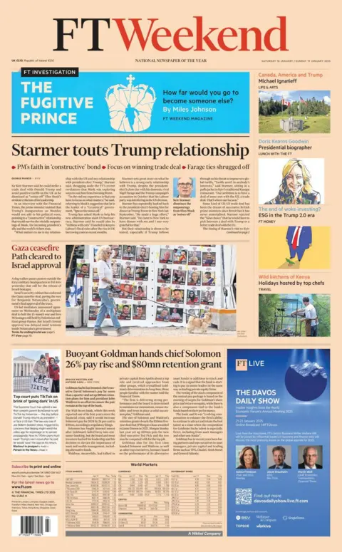 Front page of Financial Times on 18 January 2025