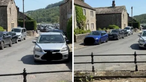 Christina Taylor A large number of cars parked on a small lane in a village in the Yorkshire Dales