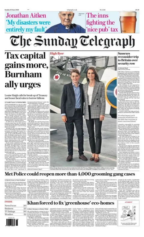 The headline on the front page of the Sunday Telegraph reads: "Tax capital gains more, Burnham ally urges."