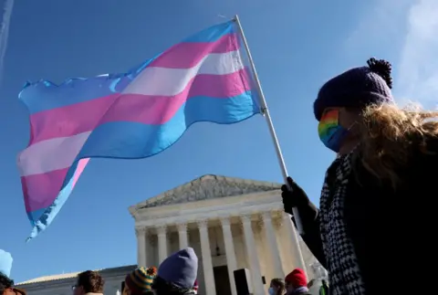 A protester supporting transgender rights outside the US Supreme Court