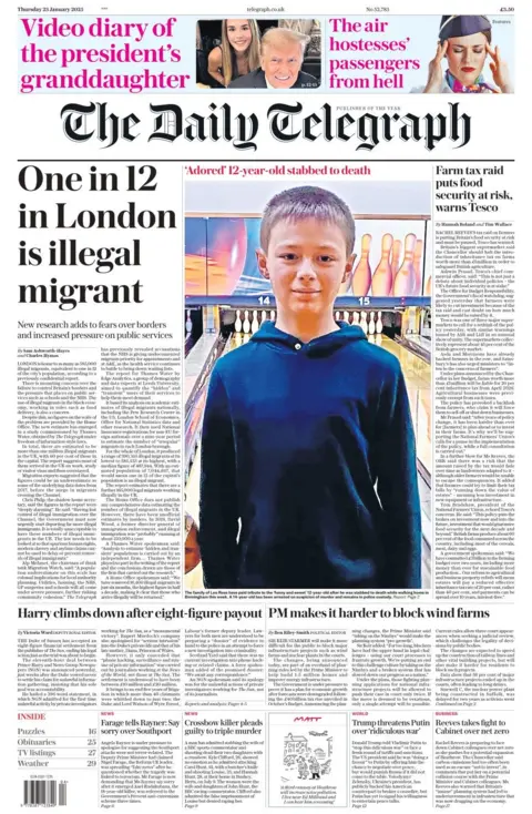 The headline in The Daily Telegraph reads: One in 12 in London is illegal migrant