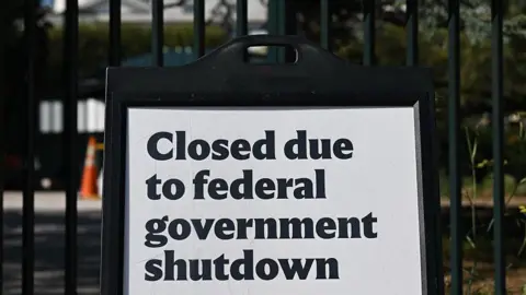 Getty Images A sign outside the National Gallery of Art's sculpture garden in Washington, DC on 6 October 2025 says it is closed due to the federal government shutdown.