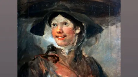 Getty Images A mid-18th Century painting by William Hogarth of a female seller of shellfish, smiling and with a large basket balanced on her head