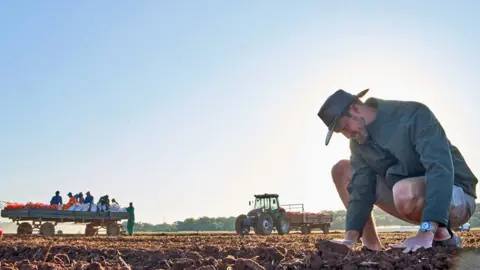 AFP via Getty Images Daniel Burger inspects planting at Sherwood Park Estates farm near Kwekwe, Midlands Province in Zimbabwe - May 2025. 