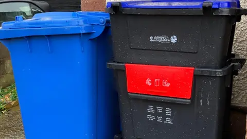 Wheelie bin and trolleyboxes outside a house