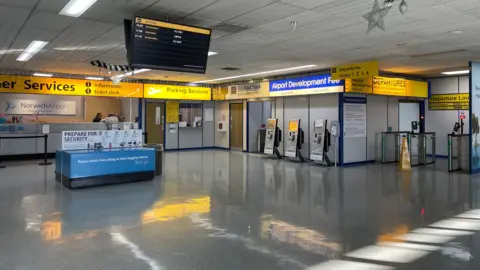 Shaun Whitmore/BBC Inside of Norwich international airport