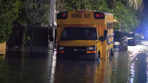 School bus in flood water