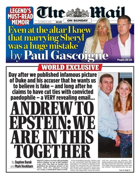 The headline on the front page of the Daily Mail reads: "Andrew to Epstein: We are in this together."