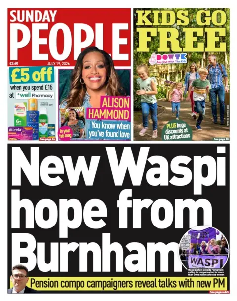 The headline on the front page of the Sunday People reads: 'New Waspi hope for Burnham.'