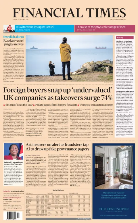  "Foreign buyers snap up 'undervalued' UK companies as takeovers surge 74%".