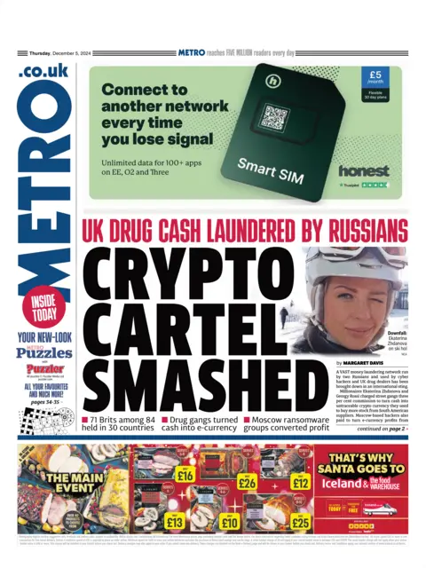 Metro front page headline: "CRYPTO CARTEL SMASHED"