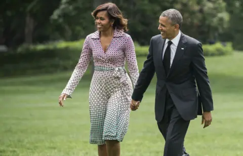 Getty Images Michelle Obama wearing the famous DVF wrap dress in 2014