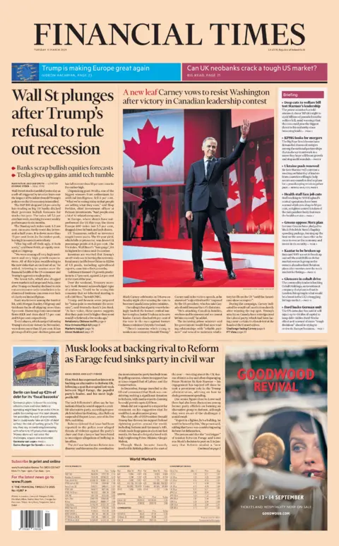 The headline reads on the front page of the financial Times: Wall St. refused the recession after Trump's refusal