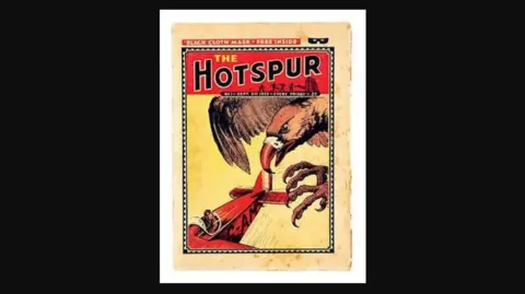 DC Thomson Photograph of The Hotspur comic which was published by DC Thomson. The image is of a first edition. The cover shows a huge bird of prey bearing down on a bi-plane with a pilot looking over his shoulder at the bird's talons.