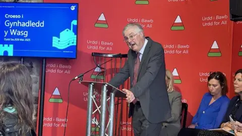 Mark Drakeford photographed inside Margam Castle at the Urdd Eisteddfod.
