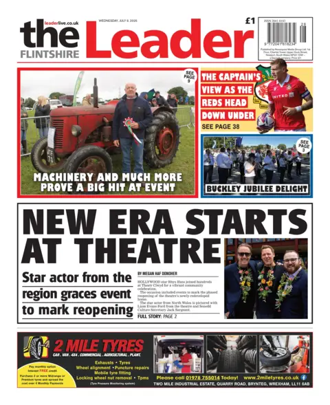 Flintshire Leader Flintshire Leader front page with headline New era starts at theatre