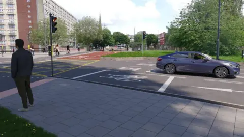 Bristol City Council An artist impression of traffic and pedestrians at Bedminster Parade