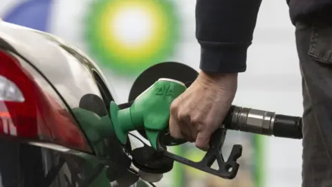Getty Images A customer uses a green fuel pump at a petrol station.