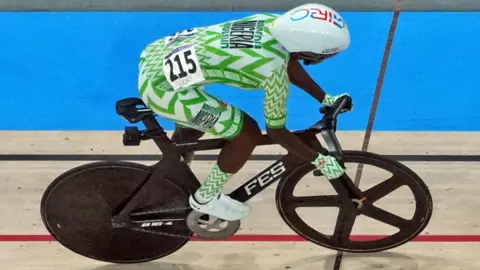 Reuters Ese Ukpeseraye of Nigeria competing during the women's keirin event at the Olympics, Paris -  7 August 2024