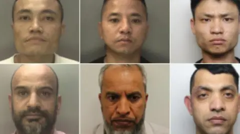 National Crime Agency The faces of six men appearing in a collage of two blocks by three blocks