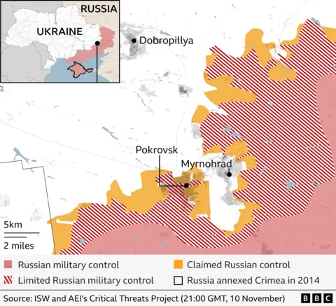 Map showing Pokrovsk