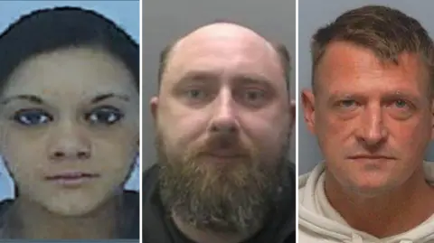 NCA Mugshots of Charlotte Blenman, Thomas Stewart, and Roy Harmer.
