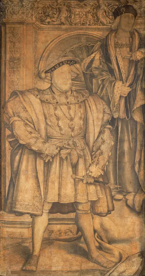 National Portrait Gallery, London A preparatory drawing of King Henry VIII in ink and watercolour. It shows Henry with his father Henry VII standing behind him. 
