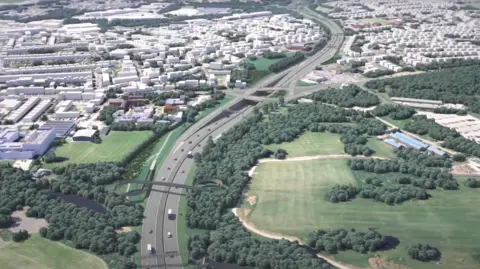 A 3D rendering of the A38 upgrade project near Markeaton Park 