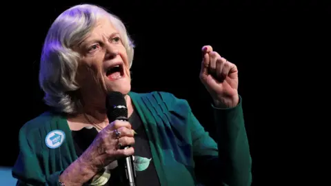 Former Conservative Party MP Ann Widdecombe speaks during a rally of the Brexit Party in Peterborough, Britain May 7, 2019. 