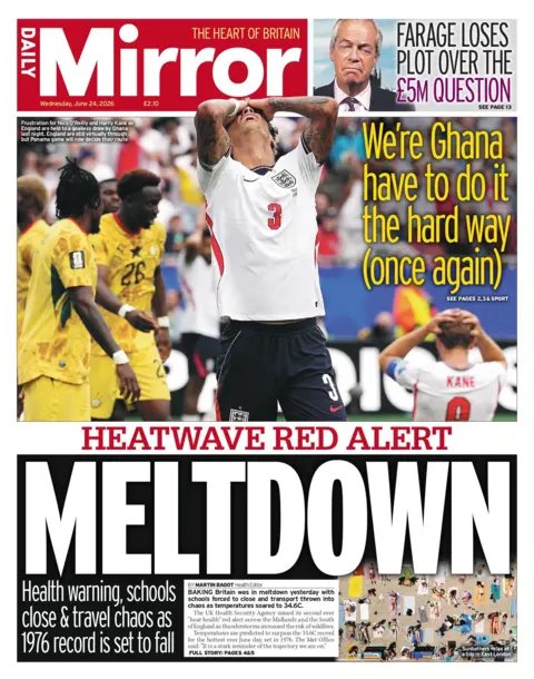 "Heatwave red alert: Meltdown," reads the headline on the front page of the Daily Mirror. 