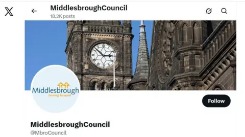 Middlesbrough Council Middlesbrough Council's X account - it shows a picture of the town hall.