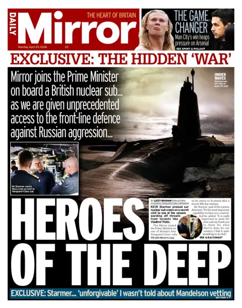 "Heroes of the deep" reads the headline on the front page of the Daily Mirror.
