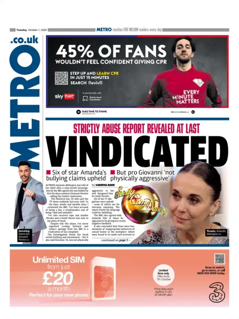 Metro front page for 1 October 
