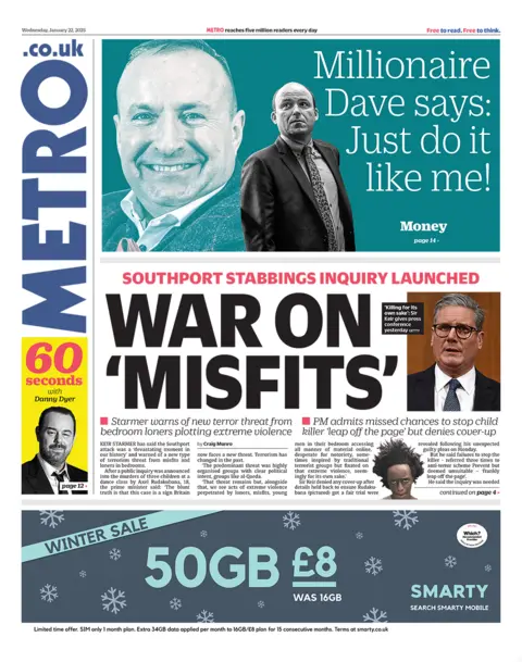 The headline in the metro reads: "War on 'Misfits'", 