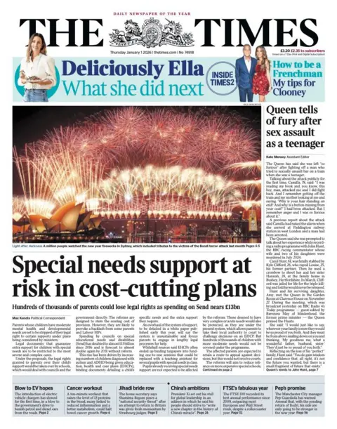 The headline on the front page of the Times reads: "Special needs support at risk in cost-cutting plans."