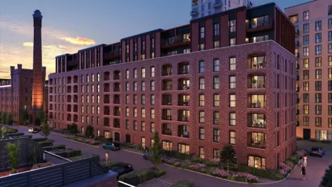 A CGI image of The Maltings, a large flat complex which will sit on the Horlicks Factory site in Slough.