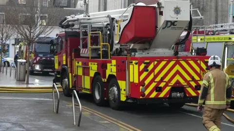 Eddie Mitchell Two fire lorries and a fire fighter.