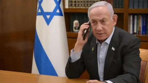 Reuters/Israeli Government Press Office Benjamin Netanyahu speaking on the phone