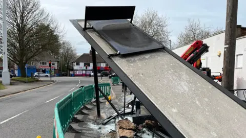 Damaged bus stop opposite Toby Carvery in Chaddesden