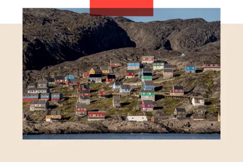 Getty Images A wide shot of the village of Kangaamiut in Greenland.