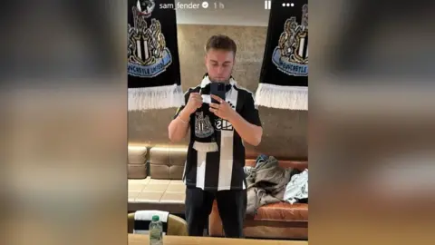 Sam Fender/Instagram Sam Fender posting on Instagram Stories wearing his Newcastle United shirt