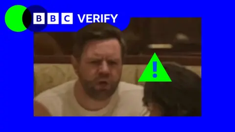 A BBC composite image showing a fake AI-generated image claiming to show JD Vance. There is a BBC Verify logo in the corner.