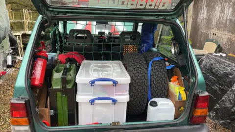 William Davies The boot of the Fiat Panda, with equipment inside