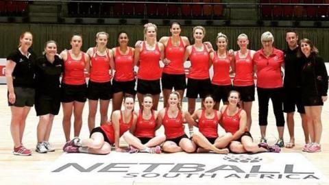 Wales netball team with Donna Crossman pictured