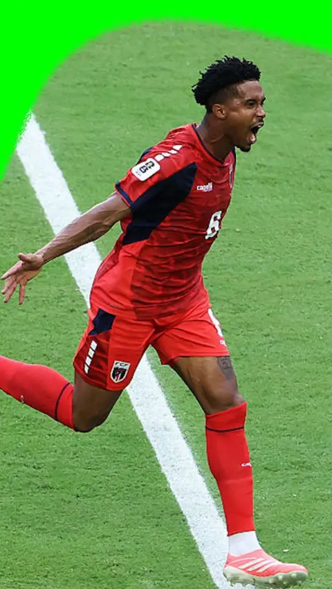 Kevin Pina celebrates scoring for Cape Verde against Uruguay in the 2026 World Cup.