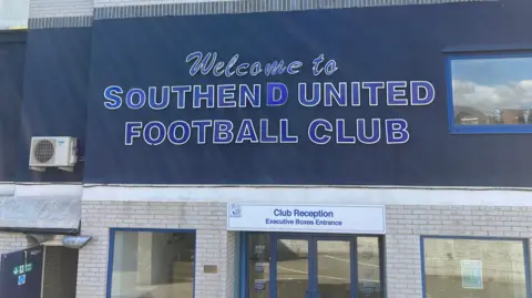 Exterior of Southend United football club stadium entrance 
